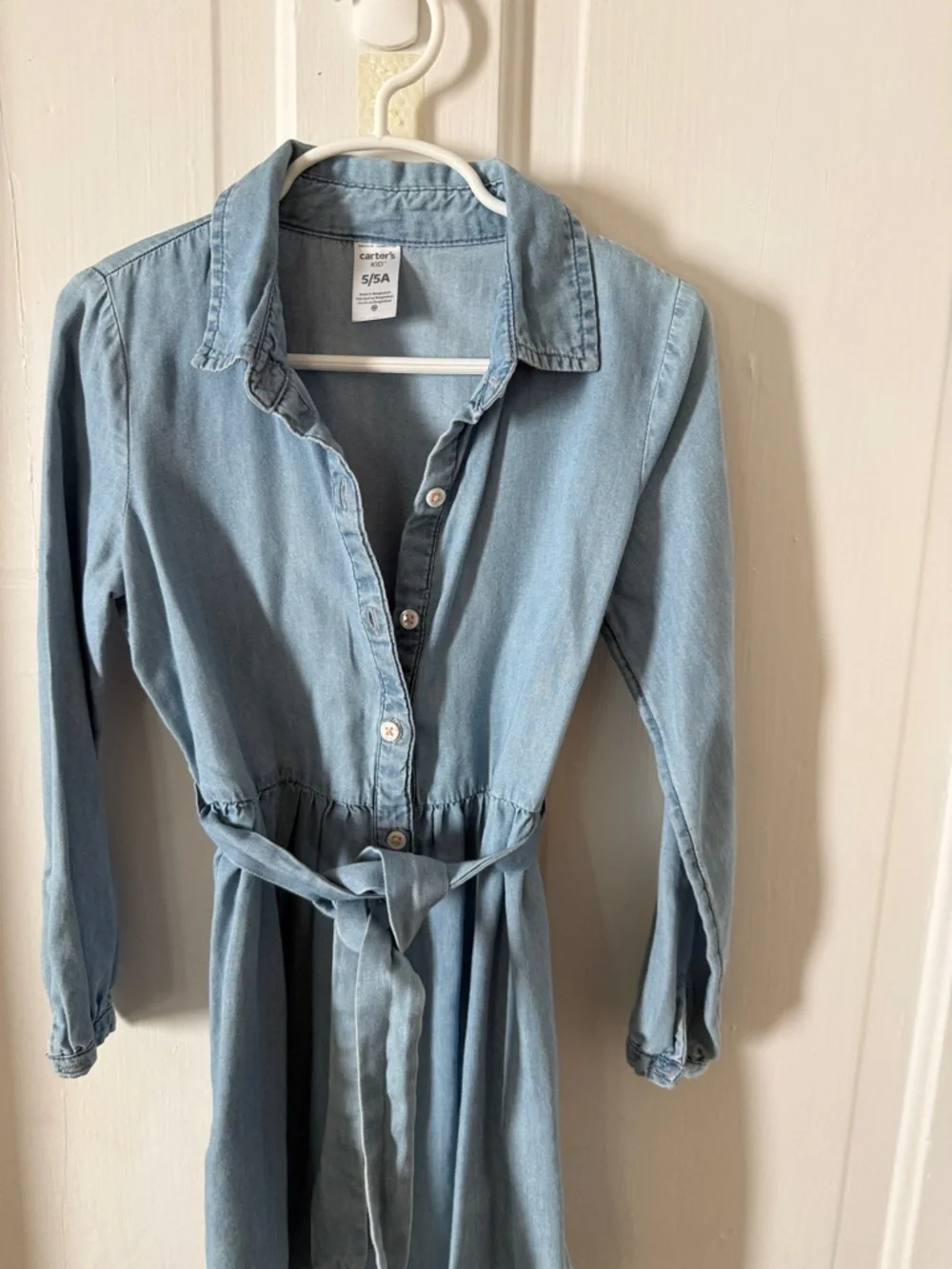 Carter's Light Blue Denim Shirt Dress with Tie Waist